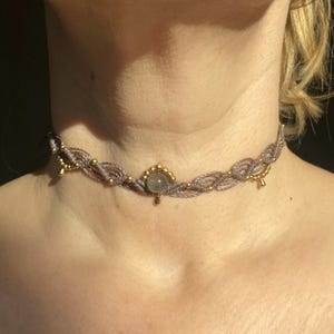 Boho macrame choker, handmade macrame necklace, labradorite choker, adjustable necklace, boho hippie necklace, gift for her, macrame jewelry