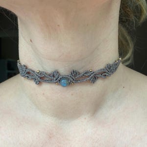 Handmade Macrame Choker: Labradorite Gemstone, Boho Brass Necklace