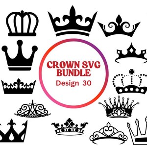 Crown SVG Bundle | Royal Princess King Queen Crown Clipart | Gold Tiara SVG Cut Files for Cricut & Silhouette