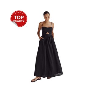 Black Sexy Dress, Summer Resort Dress, High Slit Evening Dress, High Waist Silk Dress for women, Naked Back Dress