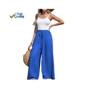 Women&#39;s Summer Wide Leg Loose Fit Pants, High Class Candy Colours, Women&#39;s Casual Herem Elastic Waist