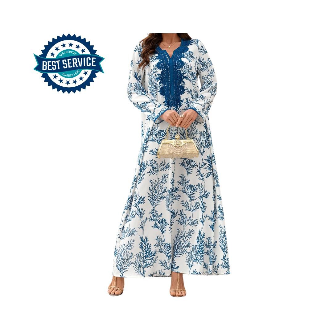 Elegant Floral Abaya Dress – Long Sleeve Flowy Robe for Women | Prayer ...
