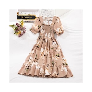 Spring Summer Chiffon Dress, Pleated A-Line Casual Dress, Short Sleeve Women&#39;s Clothing, look for Mother&#39;s Day & Garden Parties Gift for her