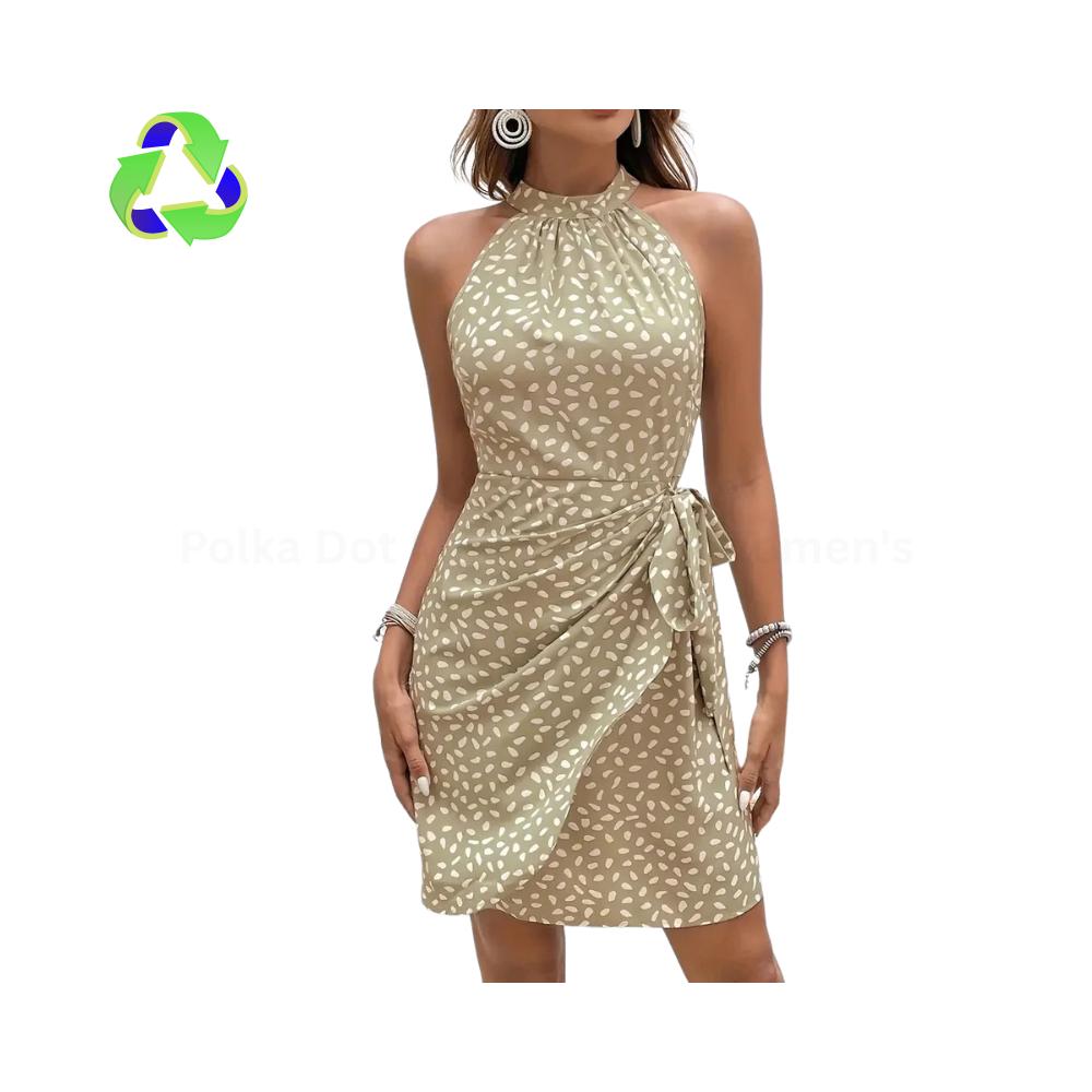 Solid Colored Polka Dot Mini Dress, Women’s Camisole Sleeveless Lace-Up Dress, Summer Vacation Party Dress, Women’s casual Mini dress