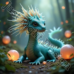 Mystical Blue Baby Dragon Digital Art Print, Fantasy Creature Wall Decor, Magical Dragon Poster, Instant Download Printable