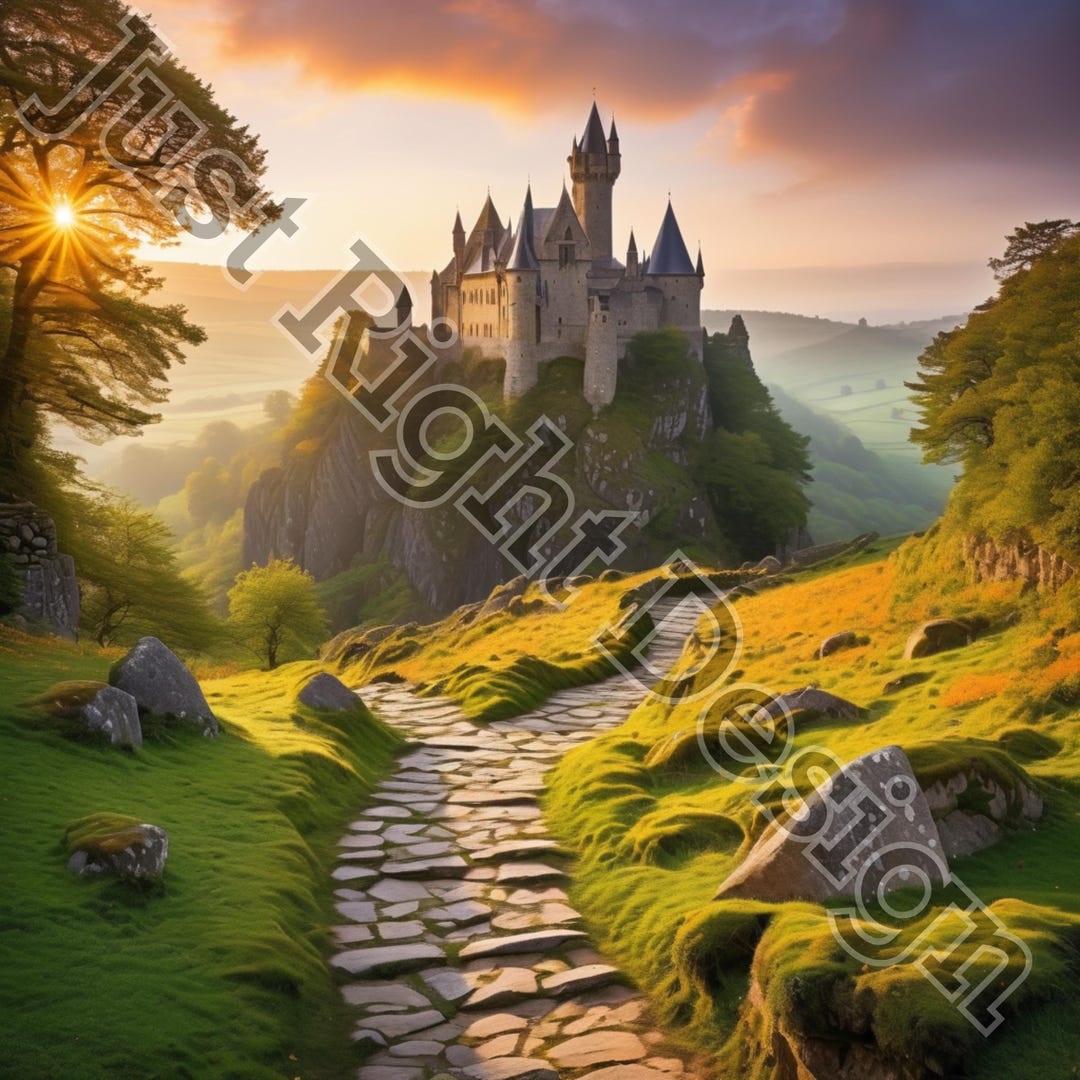 Magical Fairytale Castle Wall Art | Enchanted Fantasy Landscape Digital ...