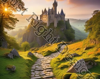 Magical Fairytale Castle Wall Art | Enchanted Fantasy Landscape Digital Download | Mystical Sunset Castle Print | Instant Download