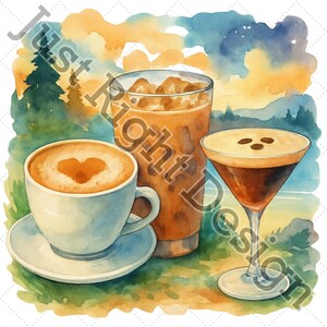 Outdoor Heaven Coffee Watercolor Art | Printable Digital Wall Art | Cozy Landscape Print | Instant Digital Download | Kitchen Decor