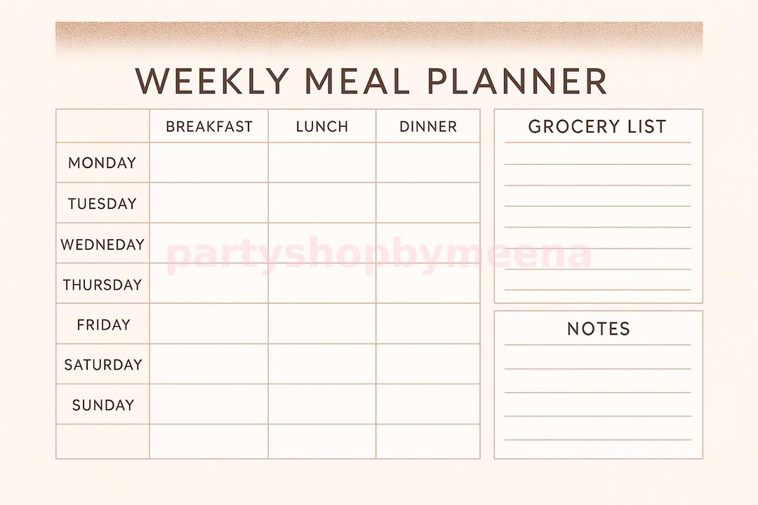 Weekly Meal Planner | Printable Template | Blush Pink & Rose Gold ...