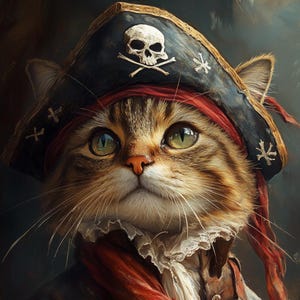Retrato de mascota pirata personalizado, arte personalizado para mascotas, retrato divertido con disfraz de mascota, pintura personalizada para mascotas, ilustración digital para regalo.