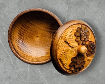 Hand Carved Wood Box: French Floral Jewelry Trinket Box