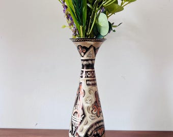 Vintage Hand-Engraved Turkish Copper Vase and Underplate Set, Anatolian Folk Art Centerpiece
