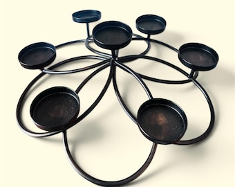 Modern Black Wrought Iron Candelabra | 7-Cup Geometric Table Centerpiece Stand