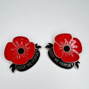 Lest We Forget Poppy Pin Set, Red Enamel Brooch, Remembrance Day Gift