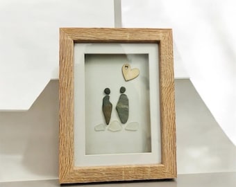 Handmade Pebble Art Couple Frame – Natural Stone Love Picture, Minimalist Wall Decor