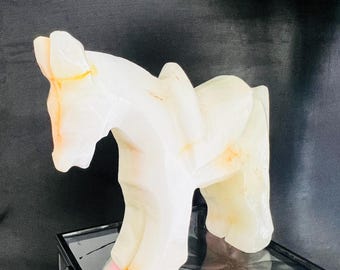 Hand-Carved Translucent Stone Horse Sculpture – Minimalist Modern Decor Accent