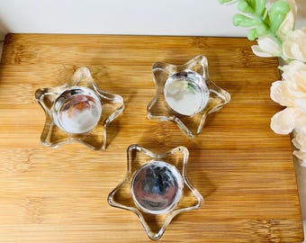 Set of 3 Star-shaped Clear Glass Tealight Holders |Christmas Table Decor