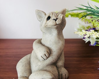 Vintage Carla Cat Figurine, Faux Granite Winking Kitten Statue, Second Nature Design