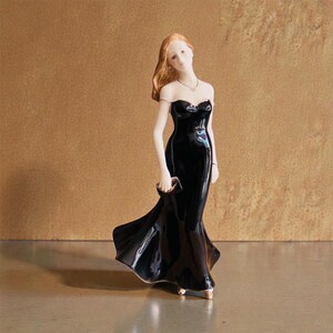 Vintage Royal Worcester "Jill" Summer Romance Figurine - Fine Bone China Lady in Sleek Black Gown - 1990s Retired Collectible