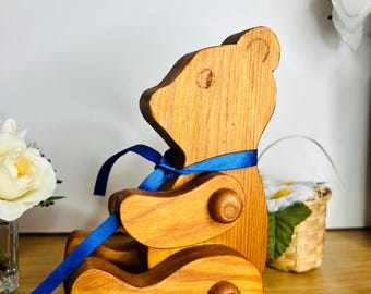 Vintage Gelenk Holz Teddy Bär | Rustikale Folk Art Kantenhocker