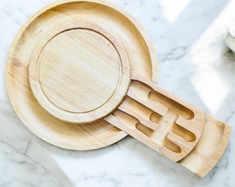 Round Wooden Charcuterie Board with Hidden Drawer