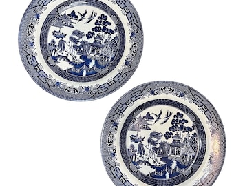 Vintage Churchill Blue Willow Dinner Plates (Set of 2) | English Transferware