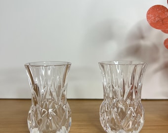 Vintage RCR Italian Lead Crystal Bud Vases, Diamond Cut Set of 2