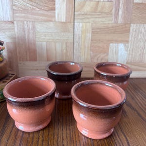 Set of 4 Glazed Terracotta Bowls | Ombre Rim Earthenware Pots, Farmhouse Kitchen Decor