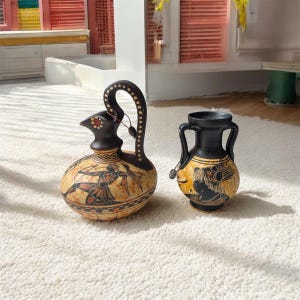 Hand-Painted Miniature Greek Vases - Amphora & Pitcher Set of 2.