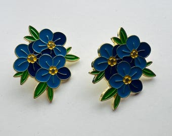 Forget-Me-Not Enamel Brooch Pins – Gold Floral Lapel Pins (Pair)