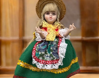 Porcelain Folk Doll: Traditional European Dress, Collectible Figurine