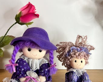 Vintage Japanese Lavender Sachet Dolls - Showa Retro Purple Floral Rag Pair