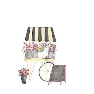 Aquarell Kunstdruck: Blumenkarre