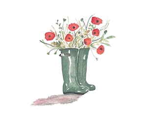 Impresión artística en acuarela: Botas de lluvia