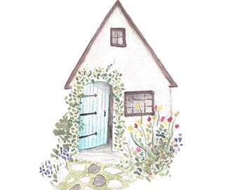 Watercolor Art Print: Cottage