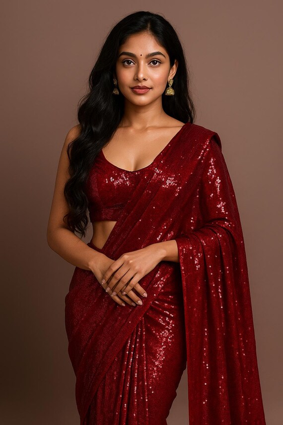 Sari rossi, splendidi sari con paillettes, abbigliamento indiano