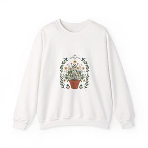 Hand-Drawn Botanical Pot Sweatshirt | folk art print, embroidery style design