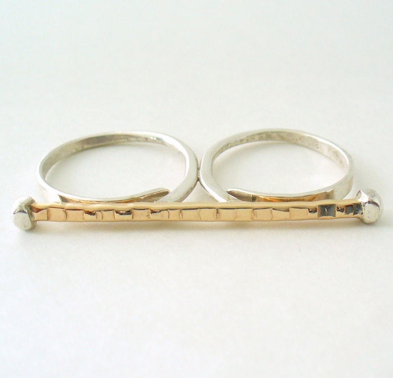 Two Finger Ring Bar Ring Double Finger Ring Gold Bar Ring - Etsy Sweden