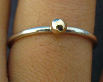 Thin Ring - Sterling Silver & 14k Gold Ball Stacking Ring