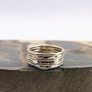 Stack Ring Set of 6 Smooth Gold Band Hammered Silver Band Stacking Ring Set Mix Sizes in Your Set for Midi Rings Stackable Thumb Ring Set image 5