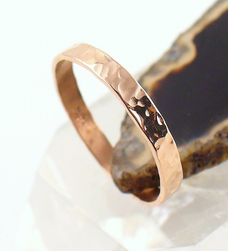 Rose Gold Ring Solid 14k Hammered Gold Wedding Band Gold Ring for Women Gold Engagement Ring Womens Wedding Band image 5