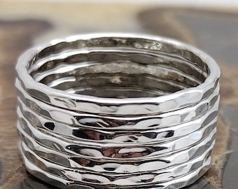 7 Hammered Silver Rings Sterling Silver Rings for Women Silver Rings For Mom Stack Rings Silver Ring Set Silver Ring for Wife Gift for Wife