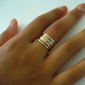 Gold Band Ring Stack Hammered and Polished Mixed 7 Band Gold Stacking Ring Set image 3