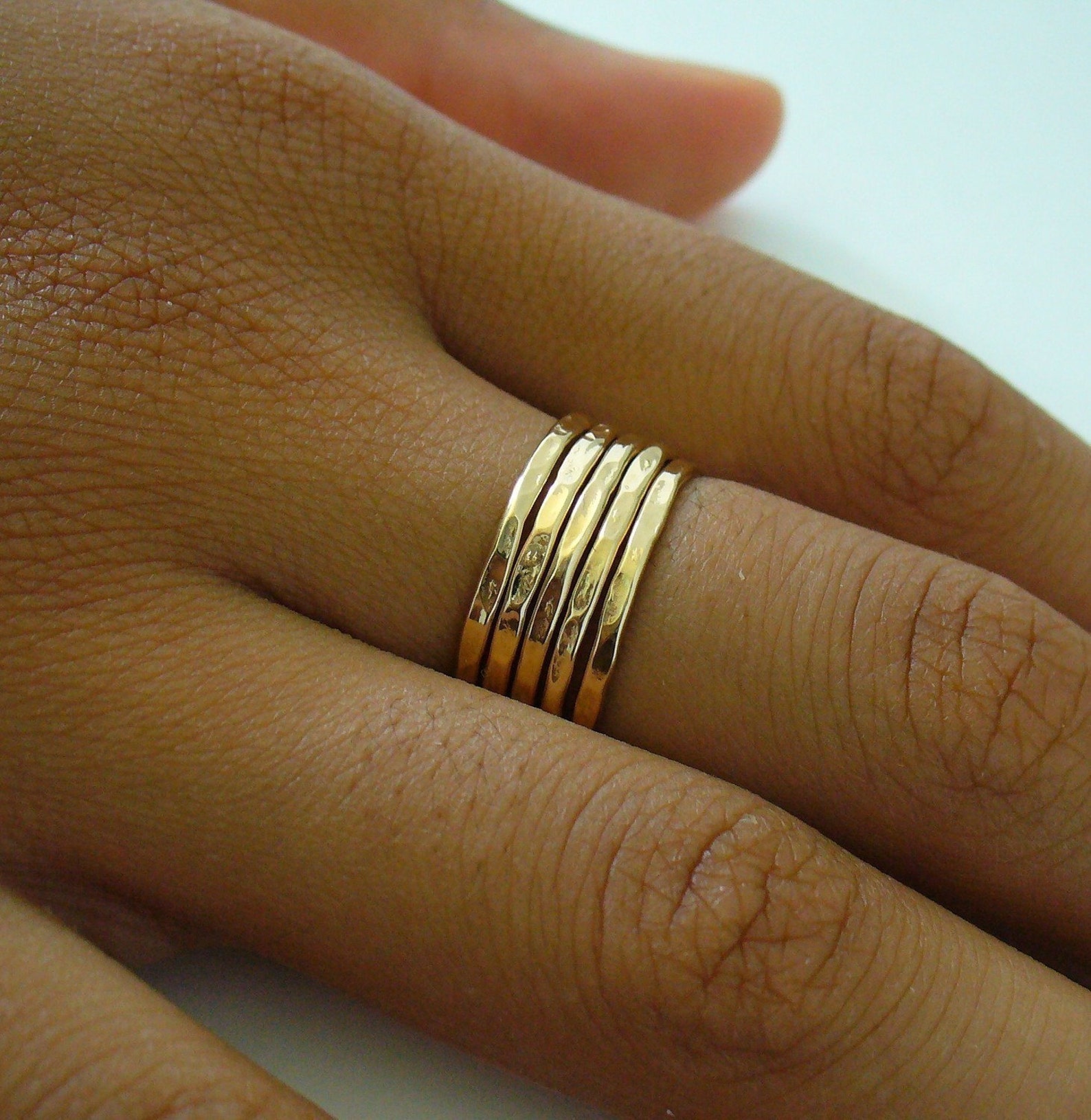 Gold Skinny Ring Set 5 Band Skinny Gold Rings Hammered Stacking Ring