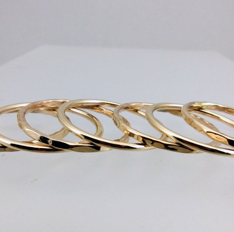 Gold Band Ring Stack Hammered and Polished Mixed 7 Band Gold Stacking Ring Set image 4