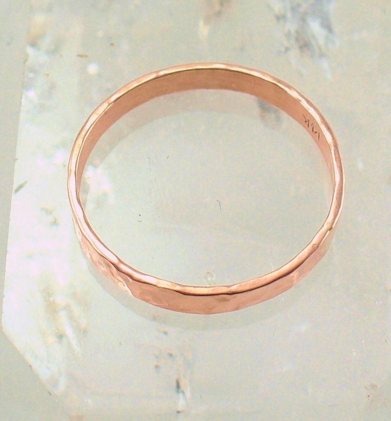 Rose Gold Ring Solid 14k Hammered Gold Wedding Band Gold Ring for Women Gold Engagement Ring Womens Wedding Band image 2