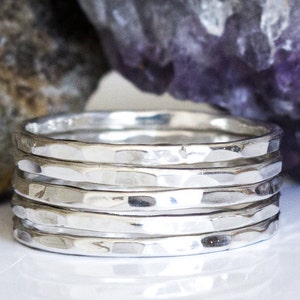 Silver Stack Ring Set - 5 Band Sterling Ring Set Simple Silver Rings Hammered Silver Ring Sterling Silver Bands 5 Sterling Bands Thumb Rings