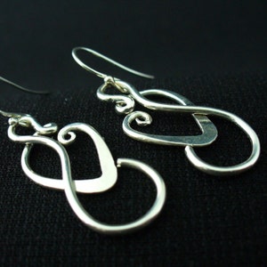 Handmade Sterling Silver Twisted Wire Silver Earrings Dangle Earrings Sterling Silver Heart Earrings Unique Gift for Women 1 inch Long 2.5cm image 4