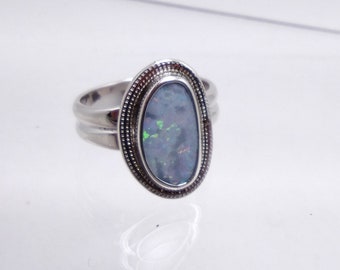 Anillo de ópalo de plata de ley 925, anillo de ópalo natural hecho a mano, anillo de ópalo de plata para mujer, talla 7