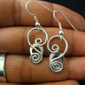 Silver Spiral Earrings Sterling Silver Dangle Earrings for Women Handmade Twisted Wire Earrings 925 Silver Dangle Earrings Hammered Earrings
